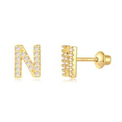 Buchstabe N Ohrringe Silber 925, TIZU Initiale Kleine Ohrringe für Mädchen Damen Geschenke für Geburtstag von TIZU