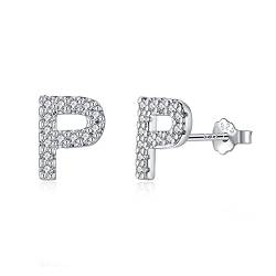 Buchstabe P Ohrringe Silber 925, TIZU Initiale Kleine Ohrringe für Mädchen Damen Geschenke für Geburtstag von TIZU