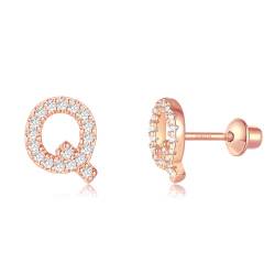 Buchstabe Q Ohrringe Silber 925, TIZU Initiale Kleine Ohrringe für Mädchen Damen Geschenke für Geburtstag von TIZU
