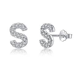 Buchstabe S Ohrringe Silber 925, TIZU Initiale Kleine Ohrringe für Mädchen Damen Geschenke für Geburtstag von TIZU