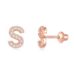 Buchstabe S Ohrringe Silber 925, TIZU Initiale Kleine Ohrringe für Mädchen Damen Geschenke für Geburtstag von TIZU