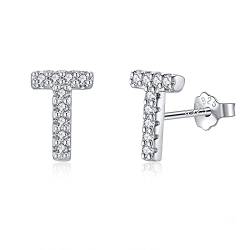 Buchstabe T Ohrringe Silber 925, TIZU Initiale Kleine Ohrringe für Mädchen Damen Geschenke für Geburtstag von TIZU