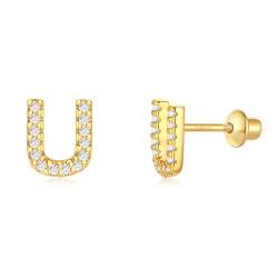 Buchstabe U Ohrringe Silber 925, TIZU Initiale Kleine Ohrringe für Mädchen Damen Geschenke für Geburtstag von TIZU