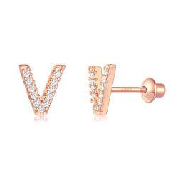 Buchstabe V Ohrringe Silber 925, TIZU Initiale Kleine Ohrringe für Mädchen Damen Geschenke für Geburtstag von TIZU