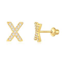 Buchstabe X Ohrringe Silber 925, TIZU Initiale Kleine Ohrringe für Mädchen Damen Geschenke für Geburtstag von TIZU