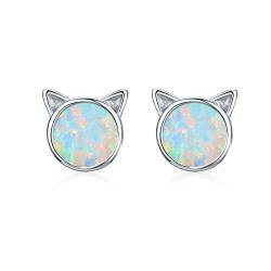 Katzen Opal Ohrringe, TIZU Kätzchen Ohrstecker Silber 925 Geschenke für Damen Mädchen von TIZU