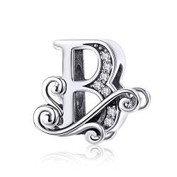 TIZU Buchstaben B Charms 925 Sterling Silber Alphabet Charm Anhänger für Europäische Armbänder Geschenke für Damen Mädchen von TIZU