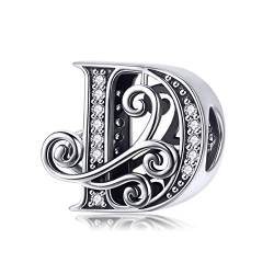 TIZU Buchstaben D Charms 925 Sterling Silber Alphabet Charm Anhänger für Europäische Armbänder Geschenke für Damen Mädchen von TIZU