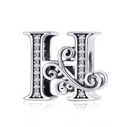 TIZU Buchstaben H Charms 925 Sterling Silber Alphabet Charm Anhänger für Europäische Armbänder Geschenke für Damen Mädchen von TIZU