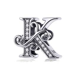 TIZU Buchstaben K Charms 925 Sterling Silber Alphabet Charm Anhänger für Europäische Armbänder Geschenke für Damen Mädchen von TIZU