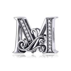 TIZU Buchstaben M Charms 925 Sterling Silber Alphabet Charm Anhänger für Europäische Armbänder Geschenke für Damen Mädchen von TIZU