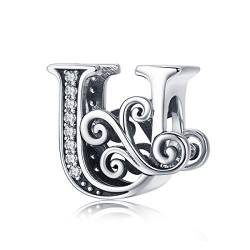 TIZU Buchstaben U Charms 925 Sterling Silber Alphabet Charm Anhänger für Europäische Armbänder Geschenke für Damen Mädchen von TIZU
