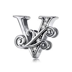 TIZU Buchstaben V Charms 925 Sterling Silber Alphabet Charm Anhänger für Europäische Armbänder Geschenke für Damen Mädchen von TIZU