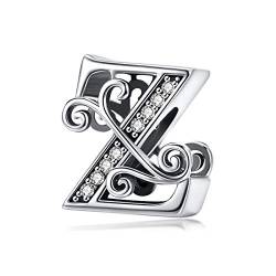 TIZU Buchstaben Z Charms 925 Sterling Silber Alphabet Charm Anhänger für Europäische Armbänder Geschenke für Damen Mädchen von TIZU