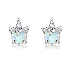 TIZU Einhorn Opal Ohrringe 925 Sterling Silber Hypoallergene Tier Ohrringe für Damen Mädchen Schönes Geschenke von TIZU