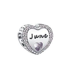 TIZU Juni Geburtsstein Charms, Herz Charm Anhänger Silber 925 Bead Charms Kompatibel Europäischen Armbändern Halskette Geburtstagsgeschenk für Damen Sie von TIZU