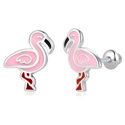 TIZU Mädchen Ohrringe 925 Sterling Silber Post Hypoallergene Schraubverschluss mit Sicherheit ohrstecker versch Ohrringe für Kinder Mädchen Damen Schmuck Geschenke (Flamingo) von TIZU