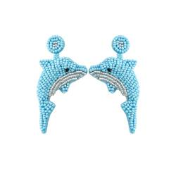 Bohème Perlen Ohrringe baumeln, Handgemachte Perlen Ozean Tier Anhänger Ohrringe, kreative Perle Seestern Shell Seepferdchen Ohrringe für Frauen Mädchen (Blau A) von TJCGCKK