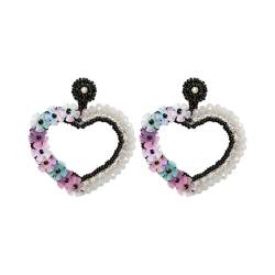 Perlen Süß Herzförmige Ohrringe, handgefertigte Herzbügel-Ohrringe, böhmische Kristallperlen-Ohrringe für Frauen und Mädchen (Weiß) von TJCGCKK