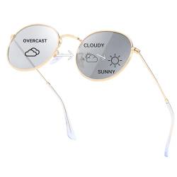 TJUTR Photochrome Sonnenbrille polarisierte Herren Runde für Autofahren, UV 400 Schutz, Metallrahmen Design von TJUTR