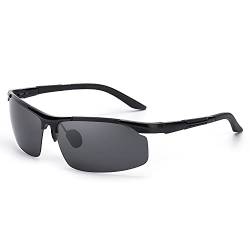 TJUTR Polarised Sports Sunglasses for Men Driving Baseball Fishing Cycling Running Golf Motorcycle Tac Glasses UV400 Protection… (Black Rectangular Frame/Grey Polarised Lens) von TJUTR