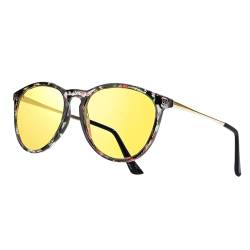 TJUTR Polarisierte Nachtfahrtbrille für Autofahren Damen und Herren HD Gelbe Nacht Vision Blendschutz Brille - UV400 (Schwarz Blumig/Gelb) von TJUTR