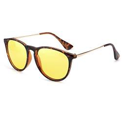 TJUTR Polarisierte Nachtfahrtbrille für Autofahren Damen und Herren HD Gelbe Nacht Vision Blendschutz Brille - UV400 (Tortue/Gelb) von TJUTR