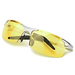 TJUTR Polarisierte Nachtsichtbrille Herren Photochromatisch Sports für UVA UVB Schutz Metallrahmen Leicht Nacht Vision Blendschutz Brille (Silber(sport)/Gelb Photochromatisch) von TJUTR