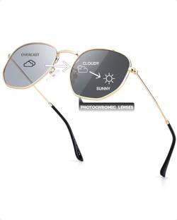 TJUTR Selbsttönend Sonnenbrille Herren Polarisiert Photochrome Brille UV400 Schutz Blendfrei Ultraleicht und Stylisch Sechseck Metallrahmen von TJUTR