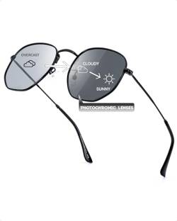 TJUTR Selbsttönend Sonnenbrille Herren Polarisiert Photochrome Brille UV400 Schutz Blendfrei Ultraleicht und Stylisch Sechseck Metallrahmen von TJUTR