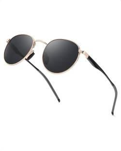 TJUTR Sonnenbrille Herren Polarisiert Rund - Schmaler Metallrahmen Retro-Stil mit UV400-Schutz Gläsern, 51mm von TJUTR
