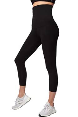 TLC Sport Damen Leichte Bauchkontrolle, hohe Taille, Cropped Leggings Gr. S, Schwarz von TLC Sport