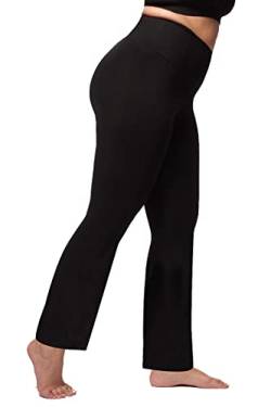 TLC Sport Extra starke Kompressions-Yogahose mit gebogenem Beinverlauf, Bauchkontrolle, hoher Taillenbund mit ausgestelltem Hosenbein, Schwarz , 38-40 von TLC Sport