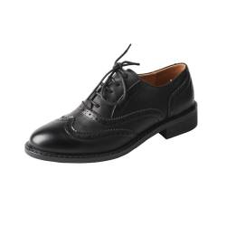 TMA EYES Barock Retro geschnitzte britische Stil Schnürschuhe Oxford Damen Casual Leder Schuhe, Schwarz, 38 EU von TMA EYES