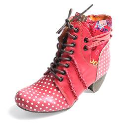 TMA EYES Stiefel für Frauen Schnürstiefel Polka Dot Chunky Heels Stiefeletten, Rot/Ausflug, einfarbig (Getaway Solids), 37 EU von TMA EYES