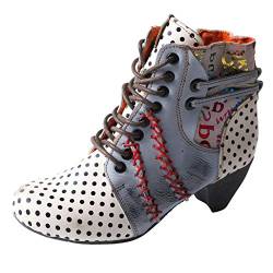 TMA EYES Stiefel für Frauen Schnürstiefel Polka Dot Chunky Heels Stiefeletten, Weiss/opulenter Garten, 39 EU von TMA EYES