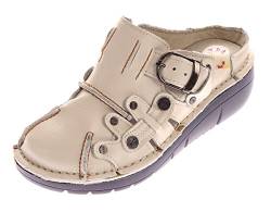 TMA Damen Leder Clogs Schuhe Weiß Used Look Slipper echt Leder Comfort Sandalen Gr. 40 von TMA
