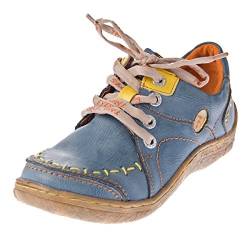 TMA Damen Leder Halb Schuhe Comfort Sneakers Blau Used Look Eyes 1646 Schnürer Turnschuhe Gr. 37 von TMA