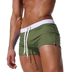 Badeshorts für Herren Badehose Kurz Badehosen Männer Eng Schwimmhose Boxer Badepants Wassersport Kurze Hose Schnelltrocknende Strandshorts mit Reissverschluss (EU XL/Tag 2XL, Grün_A) von TMEOG