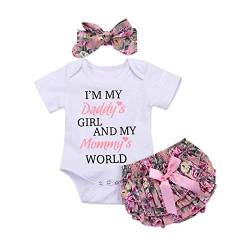 TMEOG Baby Mädchen Kleidung Kurzarm Strampler + Hosen + Stirnband Mode Casual Sommer Baby Clothes Set von TMEOG