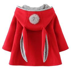 TMEOG Baby Mantel Mädchen Jacke Kleinkind Mädchen Baumwolle Kapuzenjacken mit Hasenohren Langärmeliger Kapuzenpullover Baby Kleidung für Mädchen (Rot,12-18 Monate) von TMEOG