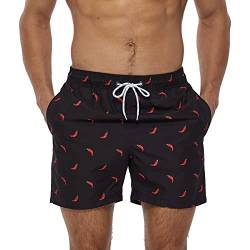 TMEOG Badehose Herren Badeshorts Männer Bademode Schwimmhose Lang Schnelltrocknend Swimming Surf Shorts Men Schwimmshort Swim Trunks Strandhose Sporthose Kurz mit Taschen(Chili,S) von TMEOG