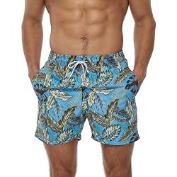 TMEOG Badehose Herren Badeshorts Männer Bademode Schwimmhose Lang Schnelltrocknend Swimming Surf Shorts Men Schwimmshort Swim Trunks Strandhose Sporthose Kurz mit Taschen(Palmenblätter,XL) von TMEOG