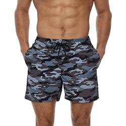 TMEOG Badehose Herren Badeshorts Männer Bademode Schwimmhose Lang Schnelltrocknend Swimming Surf Shorts Men Schwimmshort Swim Trunks Strandhose Sporthose Kurz mit Taschen(Tarnung,XXL) von TMEOG