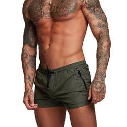 TMEOG Badeshorts für Herren, Badehosen Kurz Badehose Männer Schwimmhose Boxer Badepants Wassersport Kurze Hose Schnelltrocknend Schwimmshorts mit Reissverschluss(Grün) von TMEOG