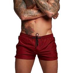 TMEOG Badeshorts für Herren, Badehosen Kurz Badehose Männer Schwimmhose Boxer Badepants Wassersport Kurze Hose Schnelltrocknend Schwimmshorts mit Reissverschluss(Rot) von TMEOG