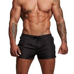 TMEOG Badeshorts für Herren, Badehosen Kurz Badehose Männer Schwimmhose Boxer Badepants Wassersport Kurze Hose Schnelltrocknend Schwimmshorts mit Reissverschluss(Schwarz) von TMEOG