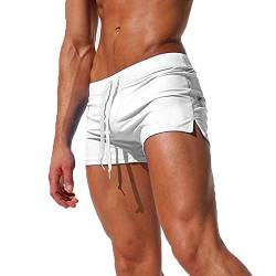 TMEOG Badeshorts für Herren Badehose Kurz Badehosen Männer Eng Schwimmhose Boxer Badepants Wassersport Kurze Hose Schnelltrocknende Strandshorts mit Reissverschluss (EU S/Tag M, Weiß) von TMEOG