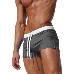 TMEOG Badeshorts für Herren Badehose Kurz Badehosen Männer Eng Schwimmhose Boxer Badepants Wassersport Kurze Hose Schnelltrocknende Strandshorts mit Reissverschluss (Grau, XL) von TMEOG