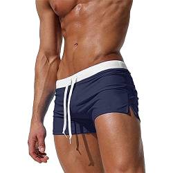 TMEOG Badeshorts für Herren Badehose Kurz Badehosen Männer Eng Schwimmhose Boxer Badepants Wassersport Kurze Hose Schnelltrocknende Strandshorts mit Reissverschluss (Navy Blau, M) von TMEOG